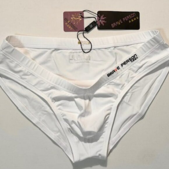 "Brave Person" Men's Swim Bikini Brief - White (BP9791-BK) Contoured Pouch - Picture 3 of 13